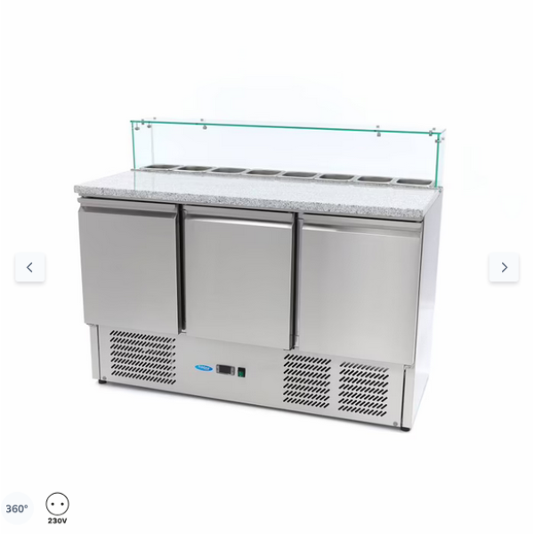  Ψυγείο προετοιμασίας πίτσας 3 πόρτες - 137cm - 400L - με γυάλινο κάλυμμα